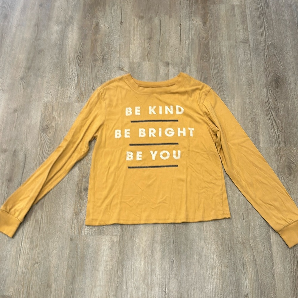 Girls size XL 12/14 long sleeve yellow t-shirt. Kindness message!